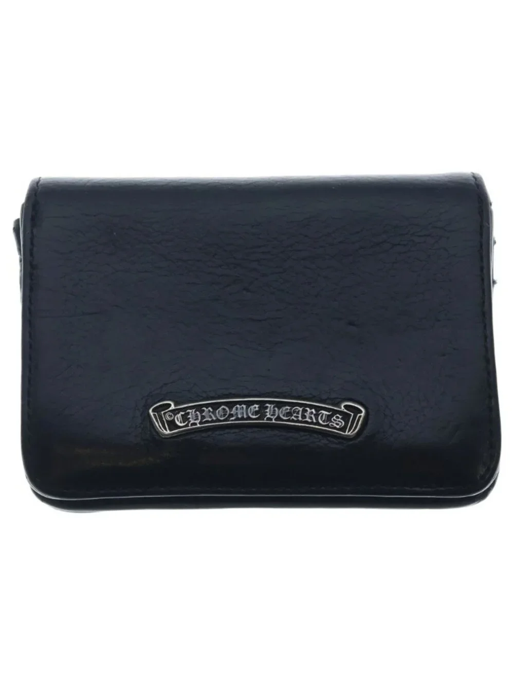 Chrome Hearts Card Case Scroll Label 3 Pocket Leather Black